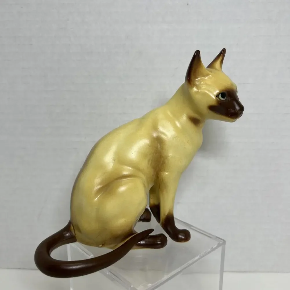 Vtg Ceramic Siamese Cat Hand Painted Choc Point 5.5